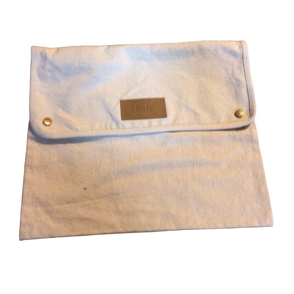 Salt Canvas Tote Bag Laptop iPad Beachy Fold Over Snaps Leather Strap